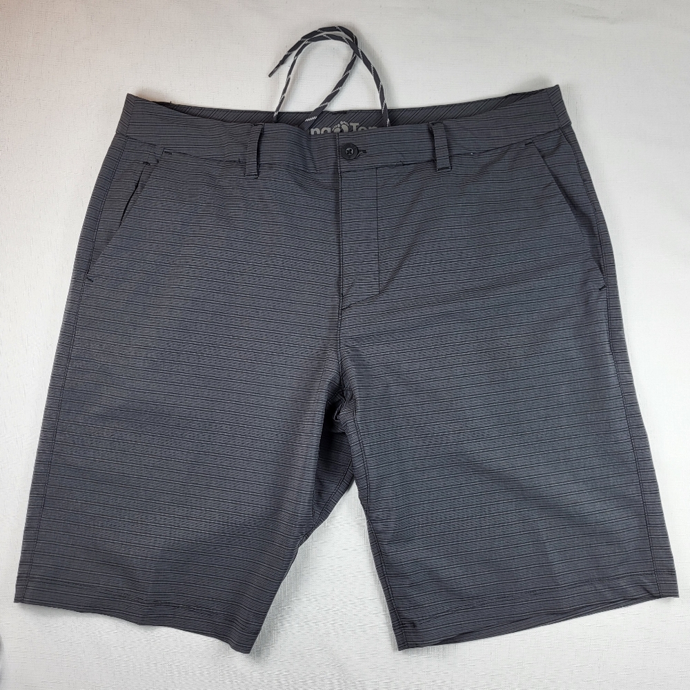 Hang Ten Hybrid SHORTS Mens Size 38 Gray Striped Drawstring Zip Ltweight Pockets